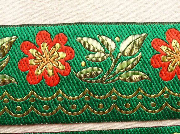 55cm チロリアンテープ お花 緑☆刺繍 エスニック 5枚目の画像