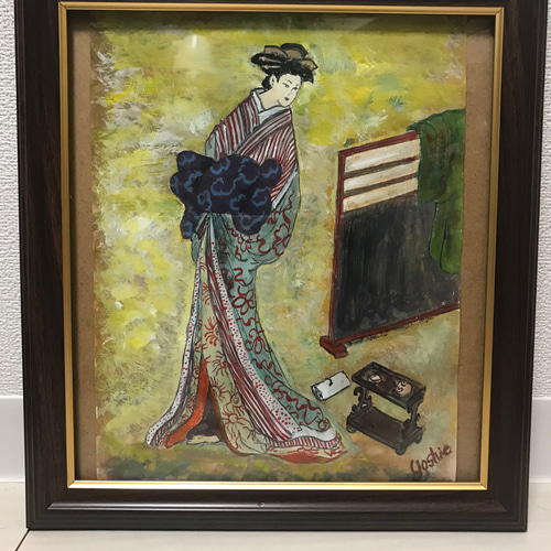 肉筆美人画GeishaGirlアンティーク調額縁付 絵画 yoshmajorin 通販 