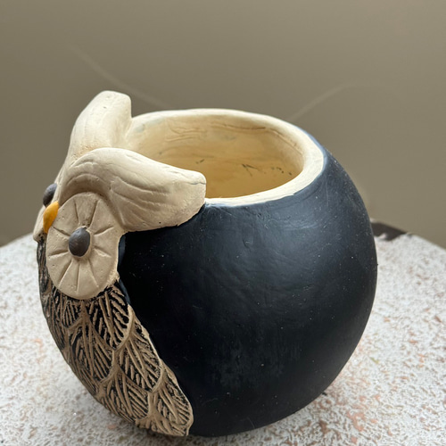 可愛いアンティーク セメント鉢 》ラフォーレフクロウ 幸運の鳥 観葉