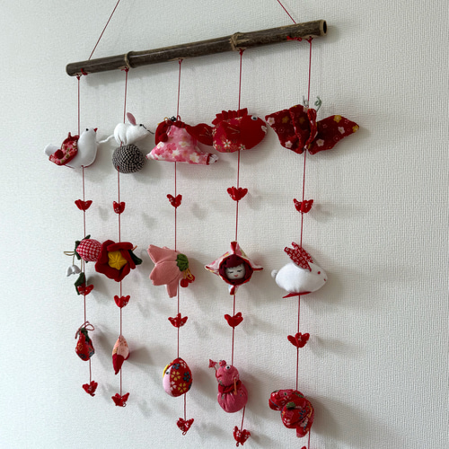 壁掛け吊るし雛⑦ かわいい吊るし飾り 1点物 桃の節句 ひな祭り