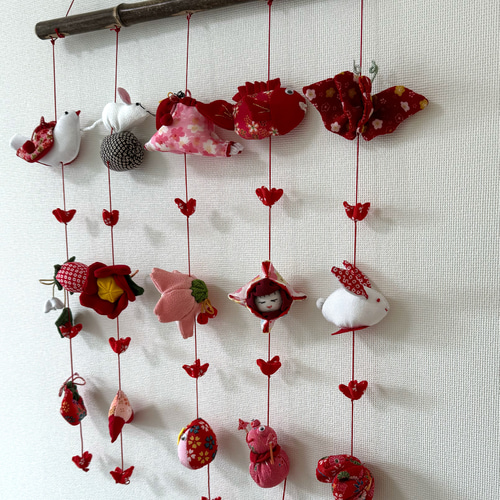 壁掛け吊るし雛⑦ かわいい吊るし飾り 1点物 桃の節句 ひな祭り