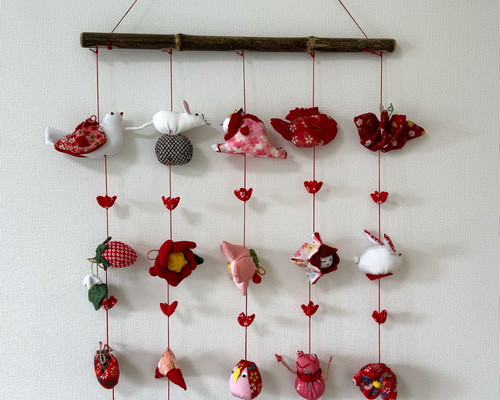 壁掛け吊るし雛⑦ かわいい吊るし飾り 1点物 桃の節句 ひな祭り