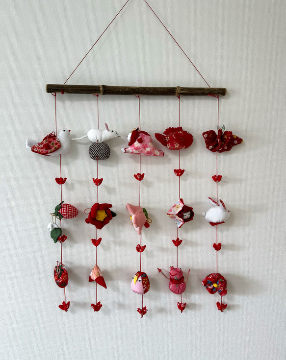 壁掛け吊るし雛⑦ かわいい吊るし飾り 1点物 桃の節句 ひな祭り