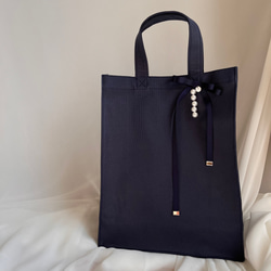 パールでお上品♡ たらりんリボンバッグ ブラック A4サイズ 横型