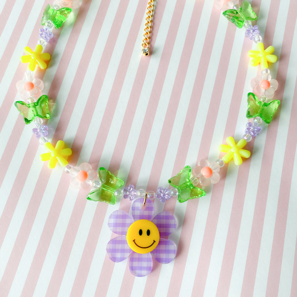 little princess＊ Smile flower - purple イヤリング キッズネックレス セット 春 4枚目の画像