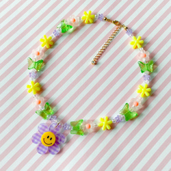 little princess＊ Smile flower - purple イヤリング キッズネックレス セット 春 3枚目の画像