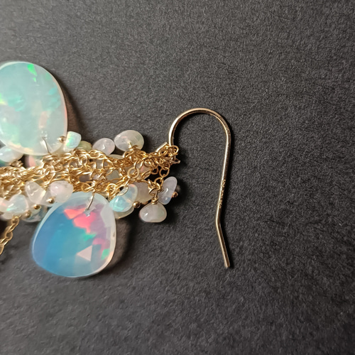 専用✳︎プレシャスオパール　他　14kgf　天然石ピアス/イヤリング 高品質 宝石質 プレシャス オパール × 14kgf の ピアス 10cm