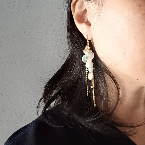 ジュエリー品質 高品質 プレシャス オパール × 14kgf の ピアス 10cm