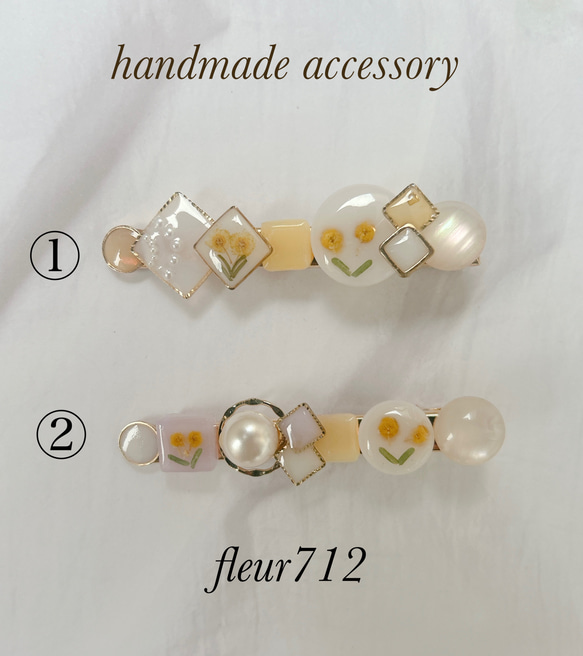 ヘアクリップ　ヘアアクセサリー　春待ち　ミモザ　パール　春咲き　入学式　卒業式③ 3枚目の画像