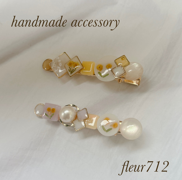 ヘアクリップ　ヘアアクセサリー　春待ち　ミモザ　パール　春咲き　入学式　卒業式③ 2枚目の画像