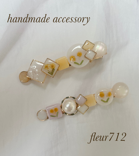 ヘアクリップ　ヘアアクセサリー　春待ち　ミモザ　パール　春咲き　入学式　卒業式③ 1枚目の画像