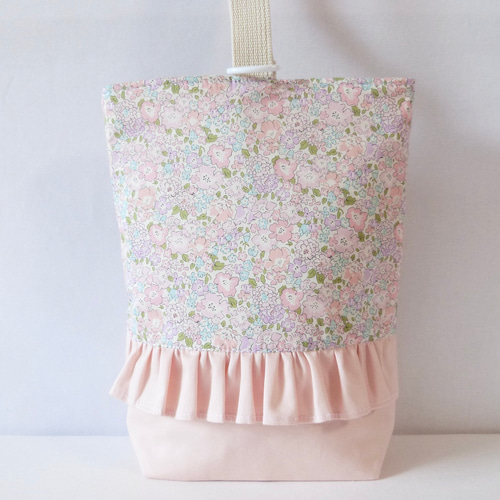 リバティ　撥水ツイル×ミシェル　レッスンバック上履き入れ体操服袋ハンドメイド リバティ ミシェル の フリル付き レッスンバッグ 体操着入れ 上履き