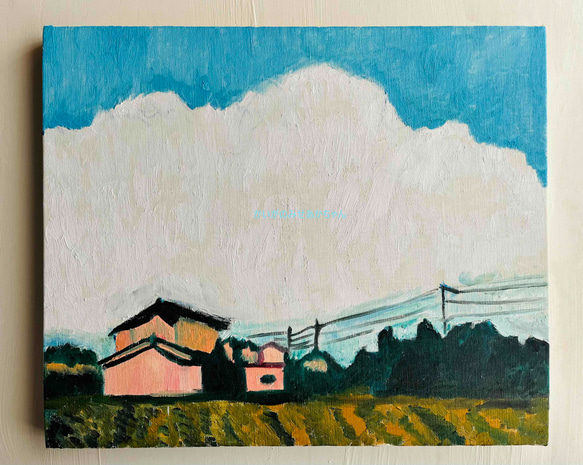 原画「稲刈り後の田園風景」F8・油彩