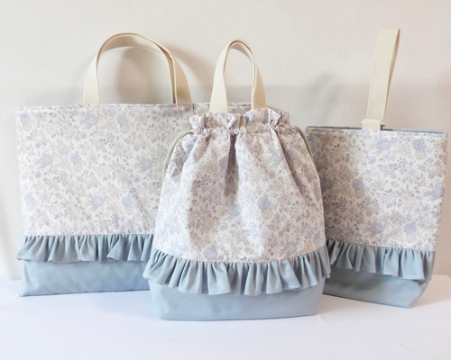 リバティ アロナ の フリル付き レッスンバッグ 体操着入れ 上履き入れ