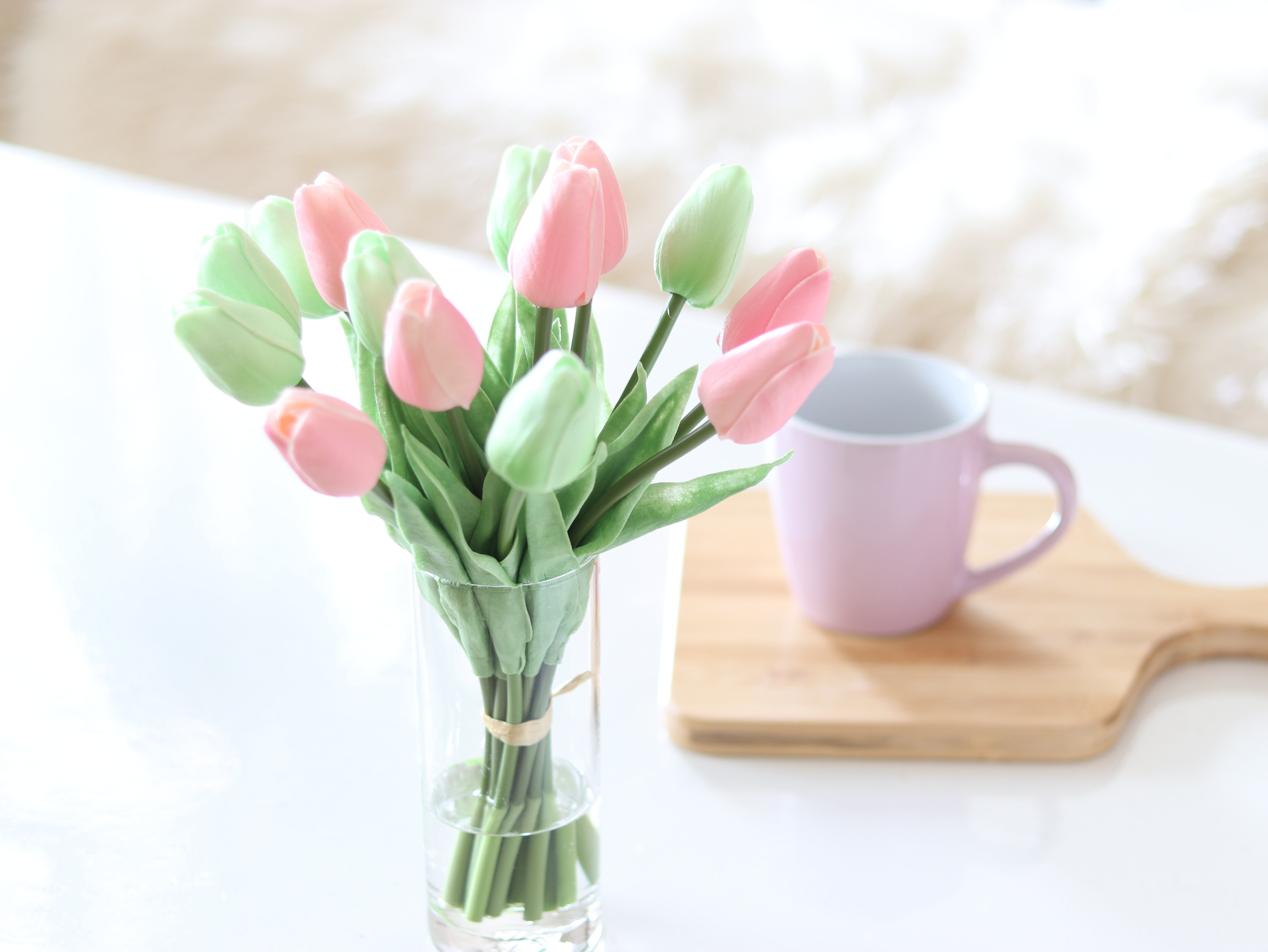 枯れないこぼれない　チューリップがたくさん　ウォーターアレンジLサイズ　　pink green