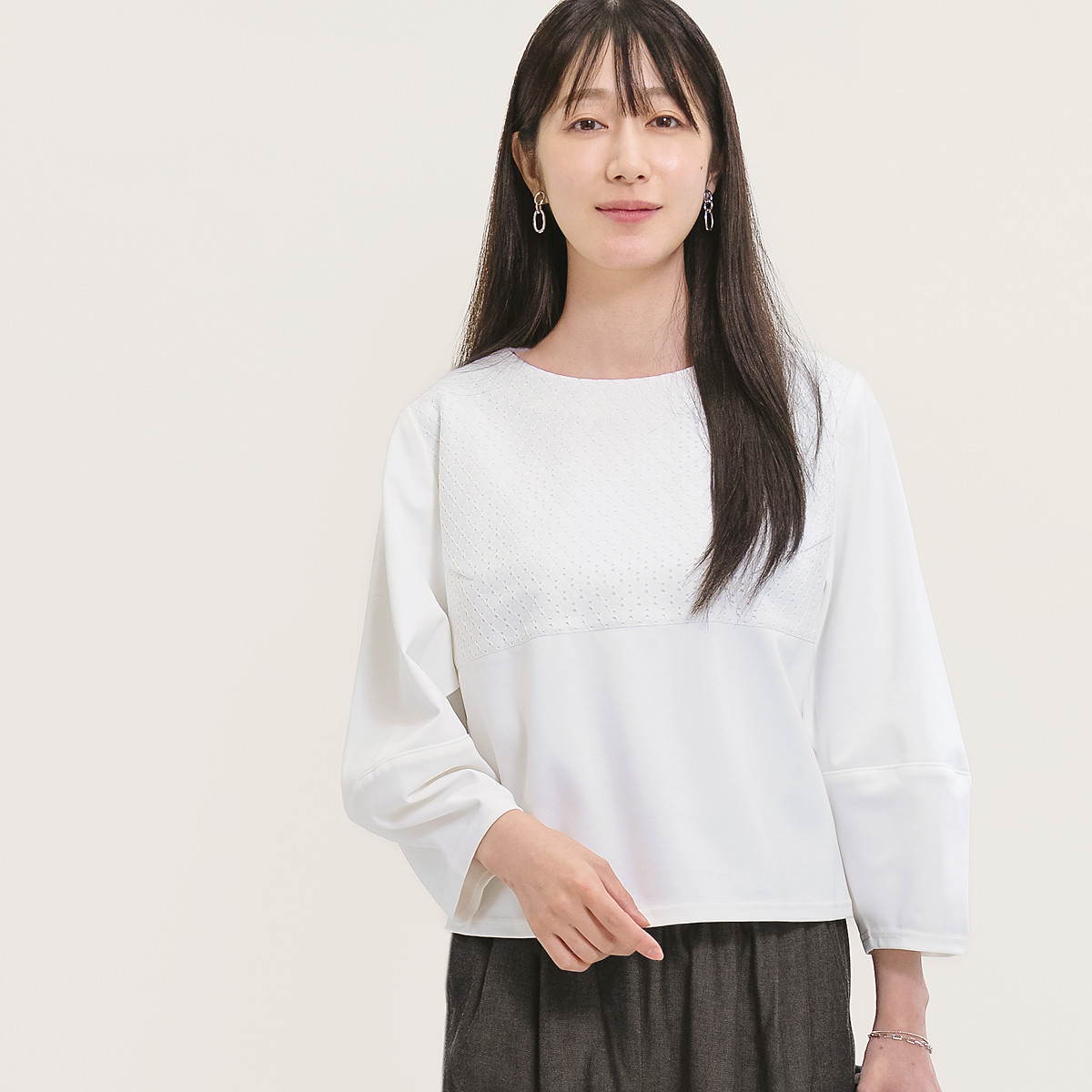 カジュアル・フォーマル2WAY 大人の上質ブラウス 単品 オフ白 ●SHANNON-SNOW-BLOUSE●