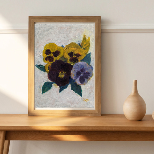 絵画・油絵】パンジー( 三色菫 ( さんしょくすみれ ) )｜アート 花