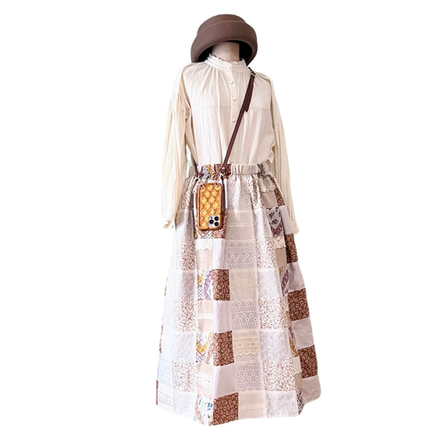 パッチワークレーススカート スプリングベージュ ロングスカート  