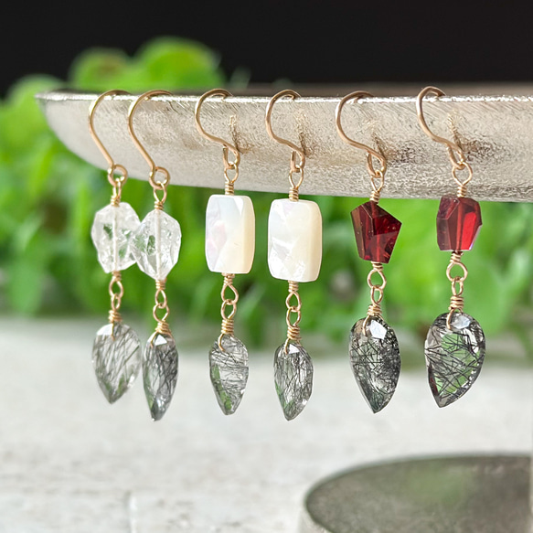 14kgf*選べるタイプ*トルマリンインクォーツと天然石のピアス  