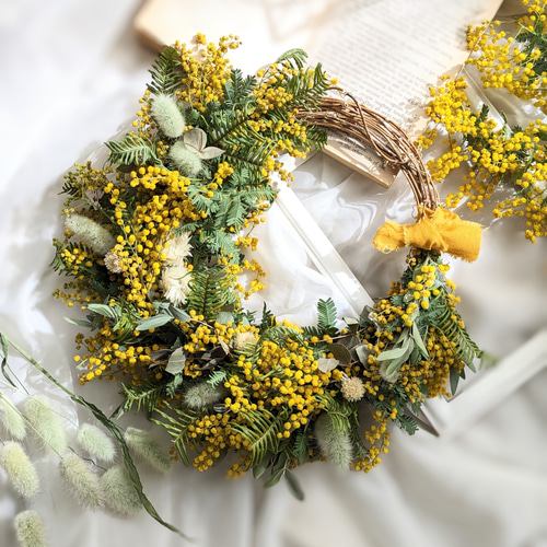 2024 *✲° 春を告げる♥幸せの花ミモザ♥ナチュラルスワッグ *✲° 玄関
