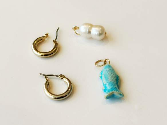 フープピアス　fish.on 双子パール　pierce 3枚目の画像