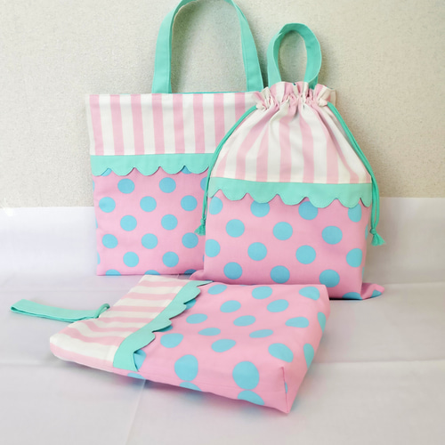 レッスンバッグ&上履き入れ&体操着袋・ミニチュアダックス・ピンク＃n1400