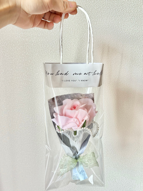 ユンヌローズ【MINI】PINK 韓国風花束　バラ１本 6枚目の画像