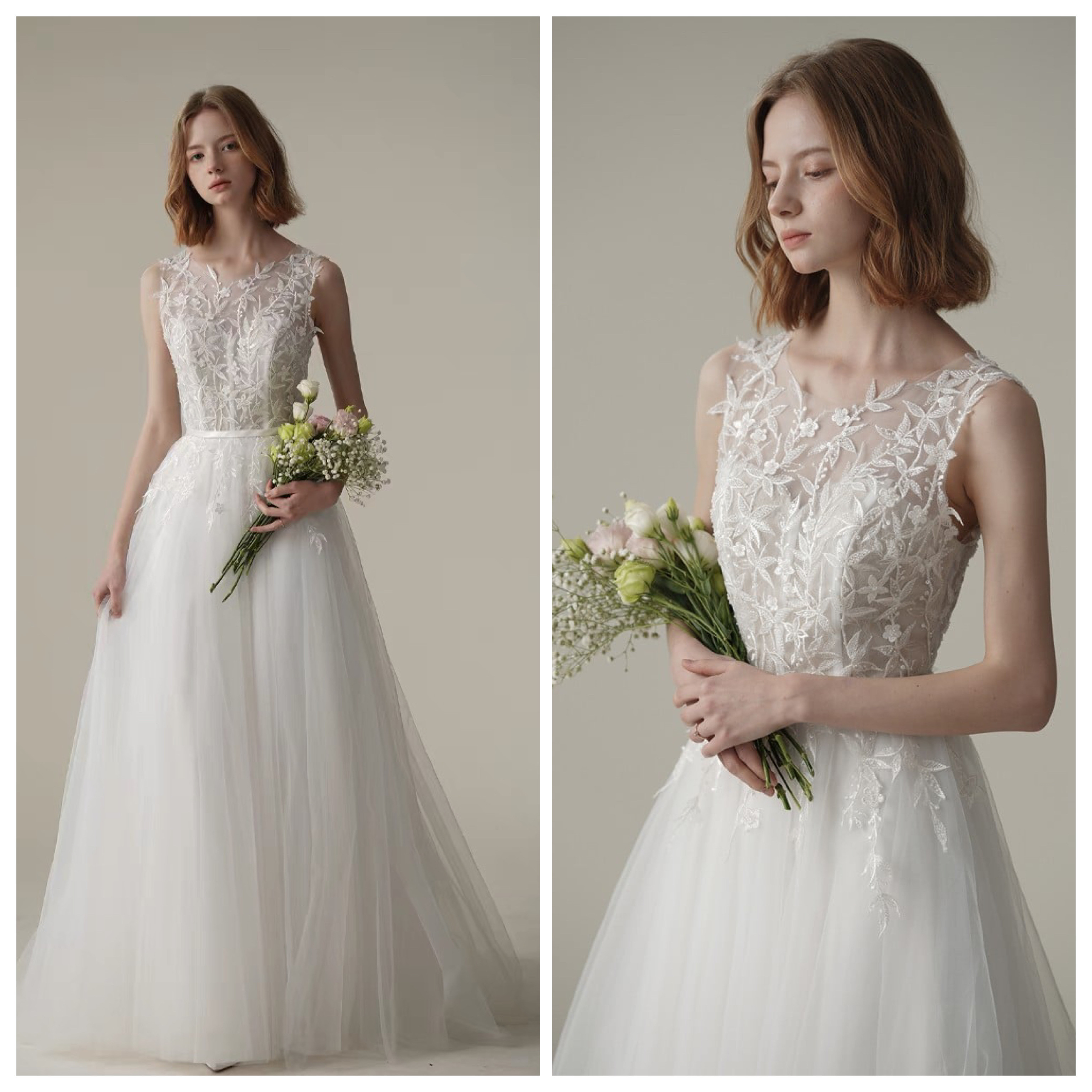 刺繍　前撮り　エンパイア 二次会 ウェデイングドレス（WD242037）