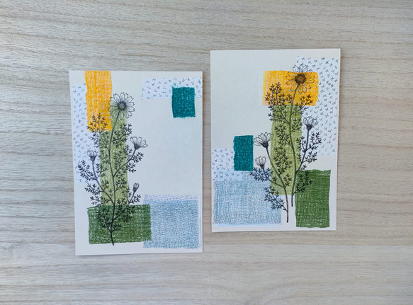 コラージュで彩るポストカード「黄色の花」 1枚目の画像
