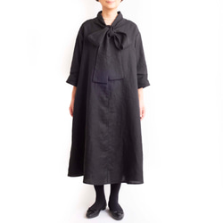 生地が選べるリネン&ウール【大きなリボンのワンピース】フォーマルにも　SMLオーダー　ブラック 7枚目の画像