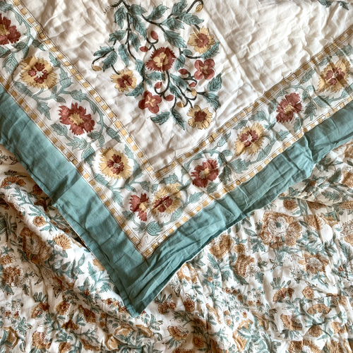 良質インド綿 ブロックプリント ハンドキルト布団 その他