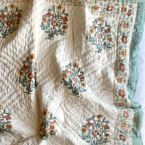 良質インド綿 ブロックプリント ハンドキルト布団 その他インテリア