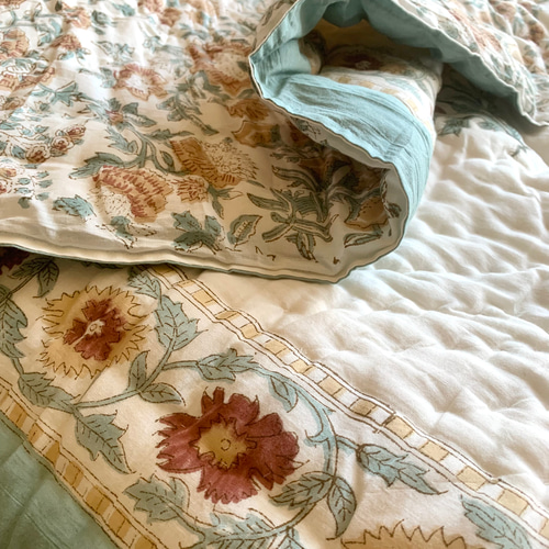 インドのキルト布団　ハンドブロックプリント 良質インド綿 ブロックプリント ハンドキルト布団 その他