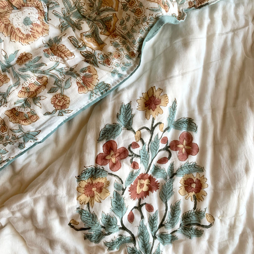 良質インド綿 ブロックプリント ハンドキルト布団 その他インテリア