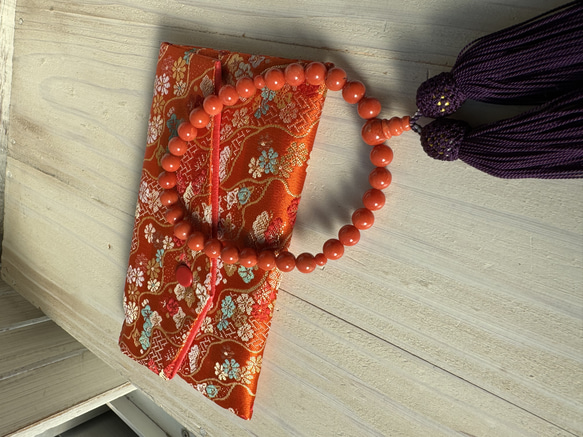 【袋付き】【憧れの赤珊瑚約8ミリ念珠】珊瑚数珠・片手略式タイプ・多種宗派対応可 13枚目の画像