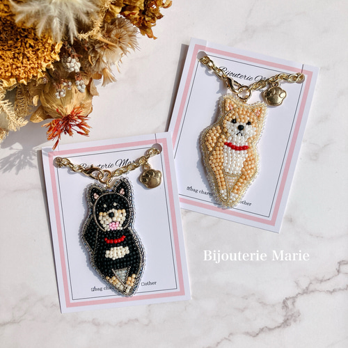 ビーズ刺繍 ＊柴犬バッグチャーム(柴犬or黒芝)＊ バッグチャーム