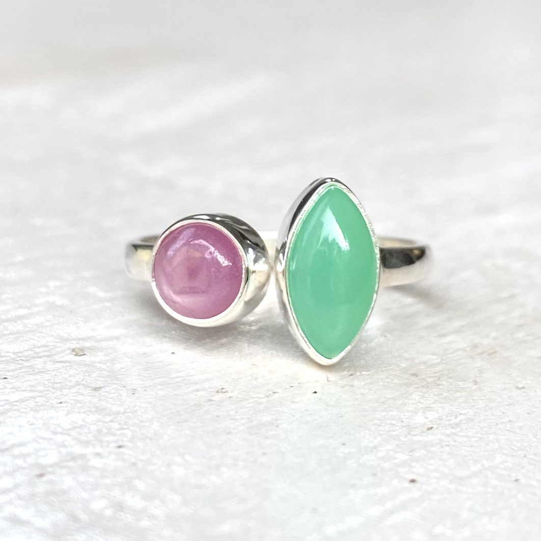 クリソプレーズ と ルビー の フォークリング SV925