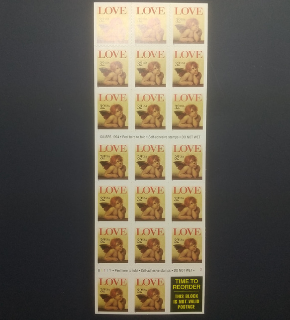 40201　バレンタイン　LOVE切手帳（未使用）シールタイプ　アメリカ発行　天使　愛　 2枚目の画像