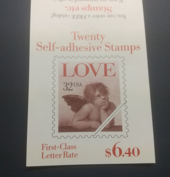40201　バレンタイン　LOVE切手帳（未使用）シールタイプ　アメリカ発行　天使　愛　 3枚目の画像