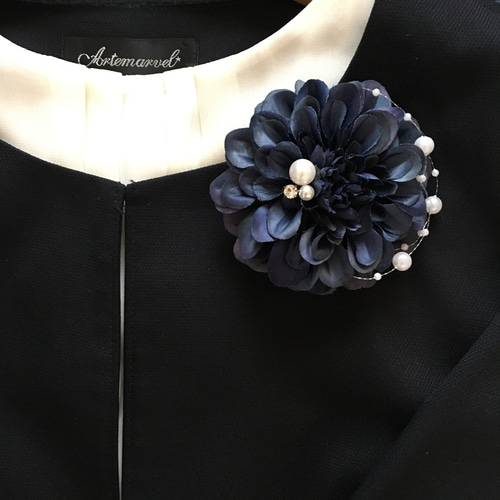 コサージュ ハンドメイド ネイビー系 コサージュ mimiyu 通販｜Creema 