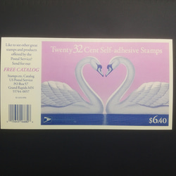 40202　バレンタイン　切手帳（未使用）シールタイプ　ハート　白鳥　アメリカ発行 3枚目の画像