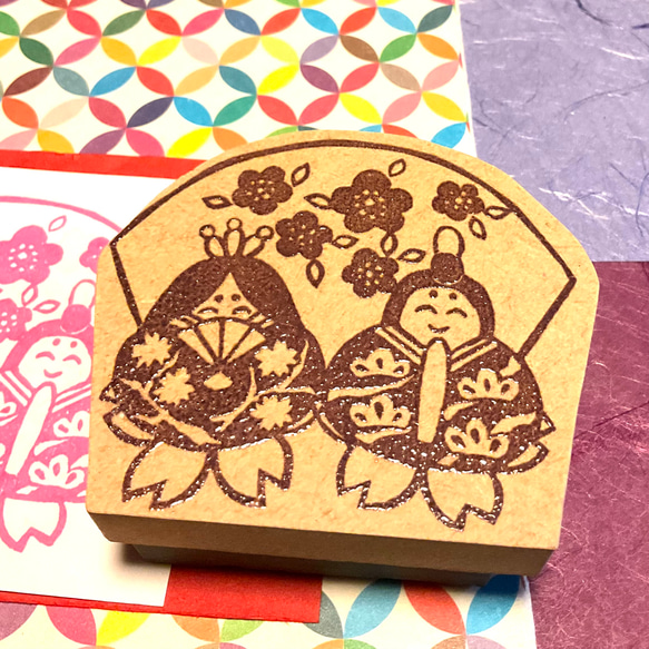 ✤日本の文化〓桃の節句はんこ〓【お内裏様&お雛様】6×7cm 7枚目の画像