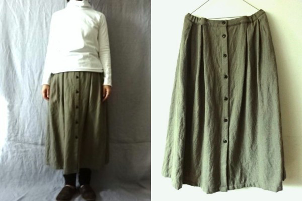 【完成品】グレーカーキ/リネンウール　 オーバースカート