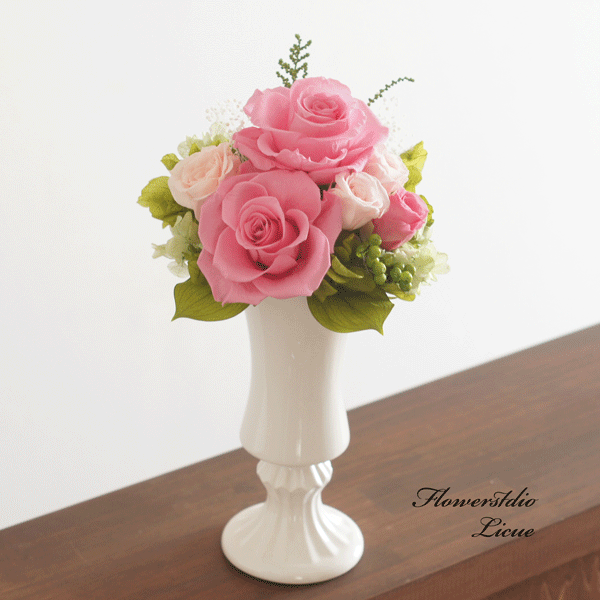 【アレンジメント】バラのアレンジメント（プリンセスピンク）　全てプリザーブドフラワーを使用