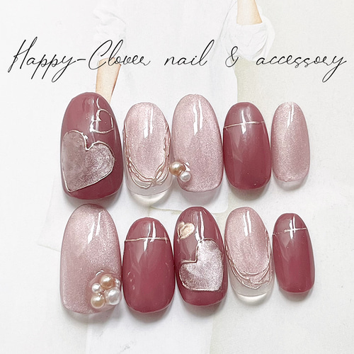 カラー変更、サイズ指定無料】ネイルチップバレンタインネイルハートネイル