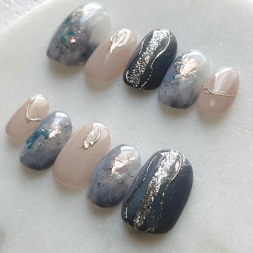 66 人気NO.1 くすみブルー ネイルチップ 夏ネイル 透明感 涼しげ