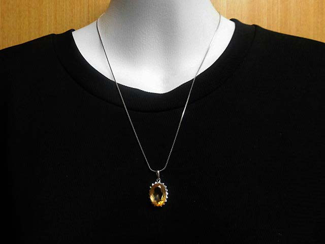未使用　シトリン　シルバー刻印　黄水晶　ネックレス　天然石　チェコ　ボヘミアン