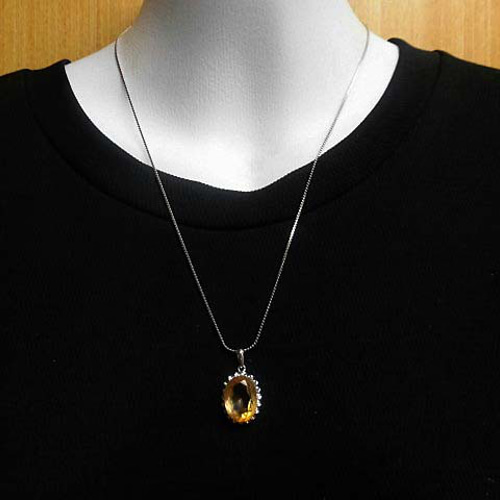 0725195 天然シトリン原石ネックレスペンダント虹入り 天然 シトリン ペンダント ネックレス ゴールド チェーン 大粒