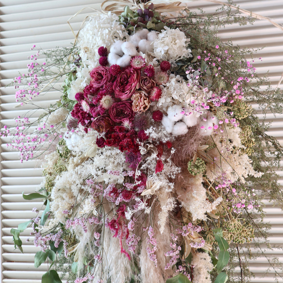(75cm) ＊特大＊ ピンクのバラとパンパスグラスの春色ふわふわスワッグ/ドライフラワー/開店祝い/退職祝い 3枚目の画像