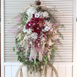 (75cm) ＊特大＊ ピンクのバラとパンパスグラスの春色ふわふわスワッグ/ドライフラワー/開店祝い/退職祝い 2枚目の画像